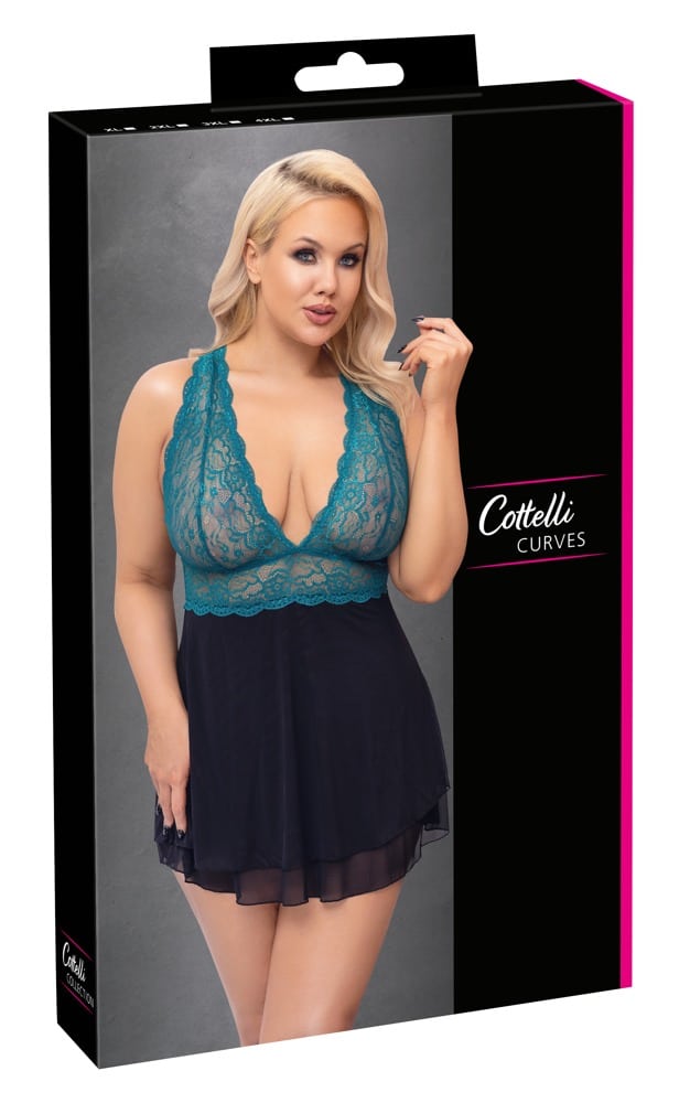 Cottelli CURVES Babydoll petrol - Sinnlicher Style für Auftritte Schwarz/Petrol 4XL