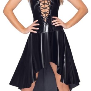 Black Level Lackkleid mit Vokuhila-Rock und V-Dekolleté L