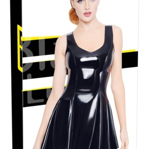 Black Level Lack Kleid - Kurz, ausgestellter Rock, tief ausgeschnitten, Reißverschluss. Glanzstück! XL