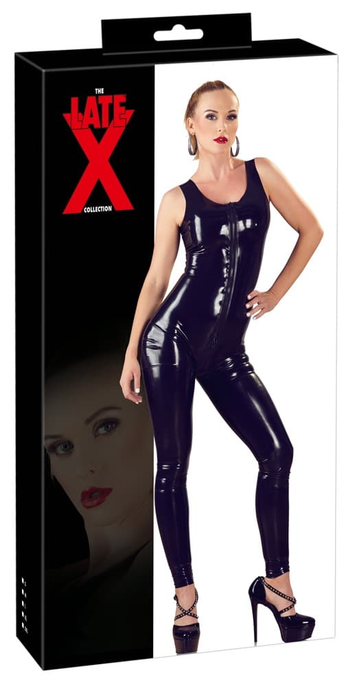 Late X Latex-Catsuit "Schwarz" mit 3-Wege-Reißverschluss (0,4 mm) 2XL