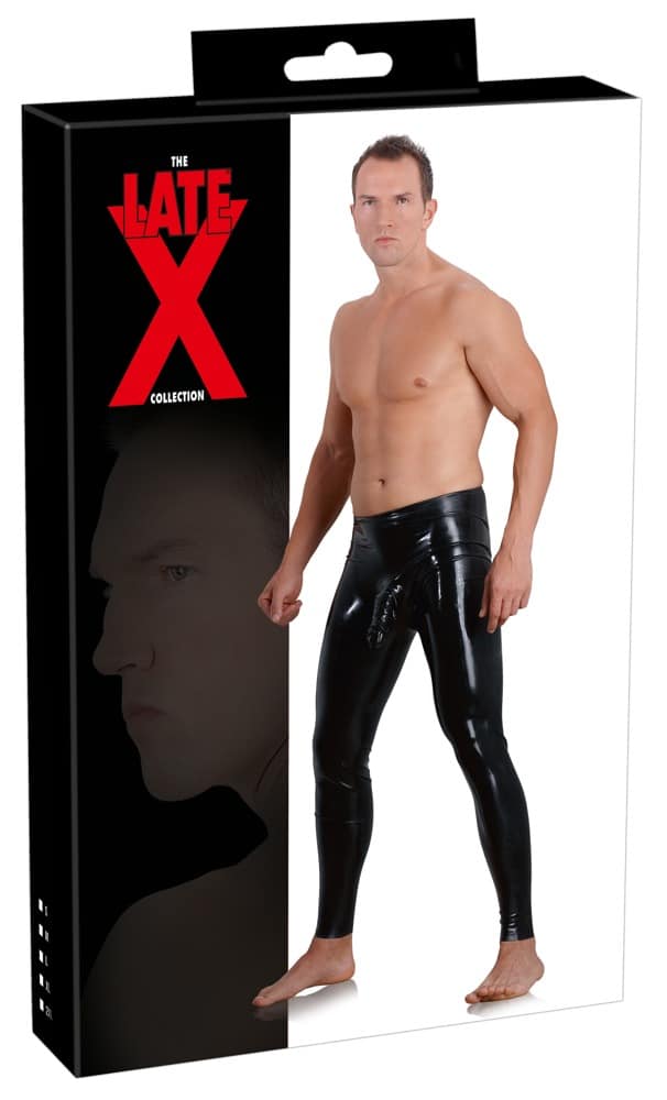 Late X - Glänzende Latex Herren Leggings mit Penis-Hoden-Hülle M