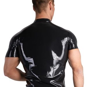 Late X - Glänzendes Herren Shirt mit Stehkragen und Reißverschluss 2XL