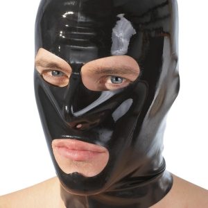 Late X Kopfmaske schwarz, Latex, Nasenlöcher, anatomisch geformt