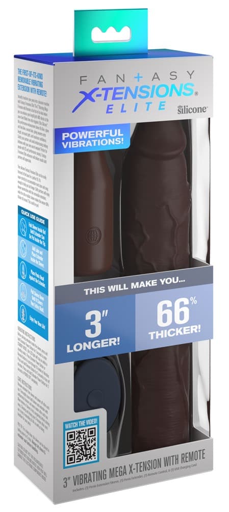 Fantasy X-Tensions Elite - Vibro-Penissleeve 3" Silicone X-tension Brown