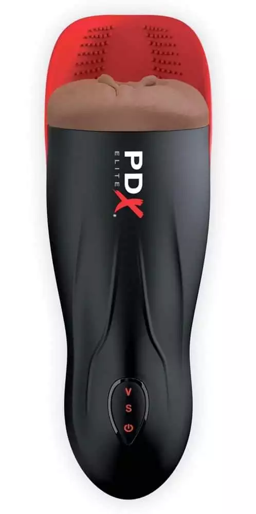 PDX Elite Masturbator - Hodenstimulator & Vibration Schwarz/Hautfarben dunkel/Rot PDX Elite Masturbator - Hodenstimulator & Vibration Schwarz/Hautfarben dunkel/Rot