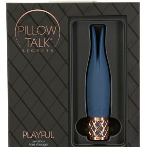 PILLOW TALK Minivibrator | 2 vibrierende Spitzen | Wasserdicht | Stufenlose Vibration | Tastensperre | Wiederaufladbar Blau/Gold