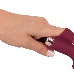 Magic Shiver Fingervibrator - Flexibler Ring, gebogene Spitze, stimulierende Noppen Pflaume/Kupfer