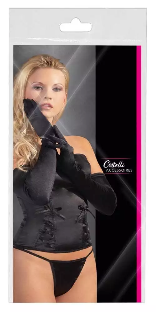 Cottelli ACCESSOIRES - Stretchsatin Handschuhe, elegant & passformsicher S-L – Verpackung