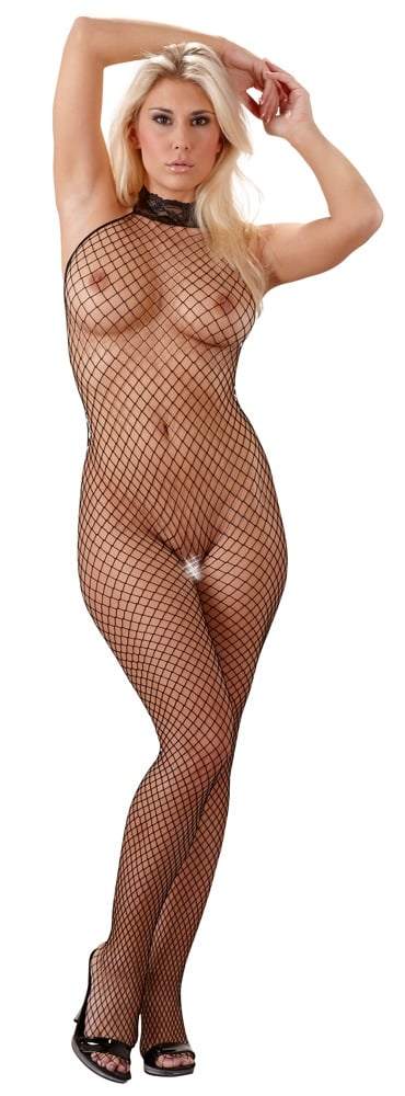 NO:XQSE Netzcatsuit Schwarz - Stretch-Netz mit Spitzenkragen S/M NO:XQSE Netzcatsuit Schwarz - Stretch-Netz mit Spitzenkragen S/M – A
