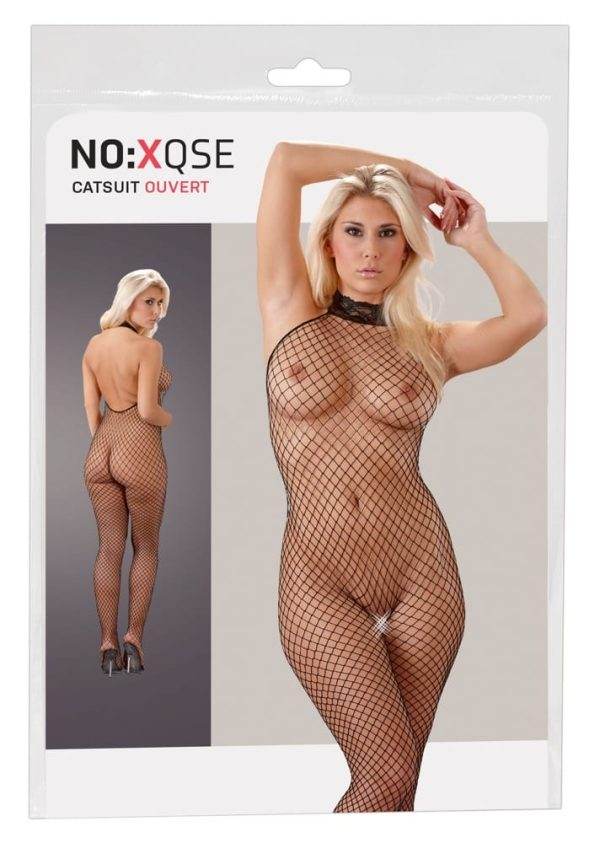 NO:XQSE Netzcatsuit Schwarz - Stretch-Netz mit Spitzenkragen S/M – Verpackung NO:XQSE Netzcatsuit Schwarz - Stretch-Netz mit Spitzenkragen S/M – Verpackung