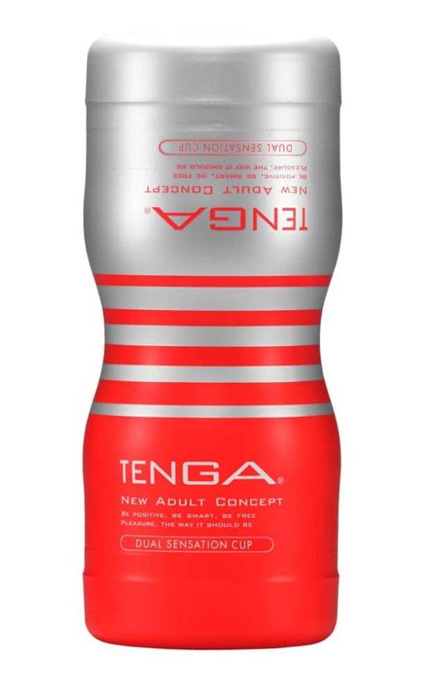 TENGA Dual Sensation Cup - Einweg-Masturbator mit 2 Öffnungen Rot/Silber – A TENGA Dual Sensation Cup - Einweg-Masturbator mit 2 Öffnungen Rot/Silber – A