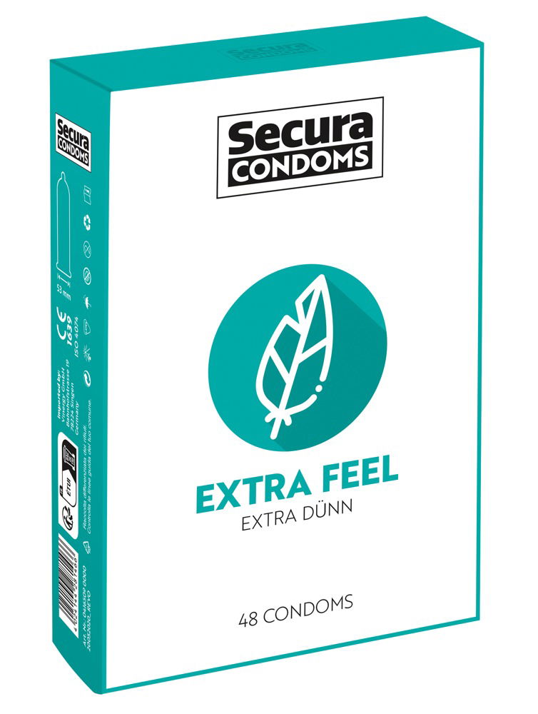 Secura Extra Feel - Transparente, extra dünne Kondome (180mm, 52mm) 48 Stück