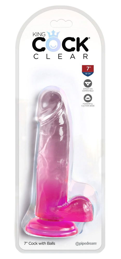 King Cock Clear - Transparenter Naturdildo mit Saugfuß - 20,3 cm - Real-Feelings transparent/pink