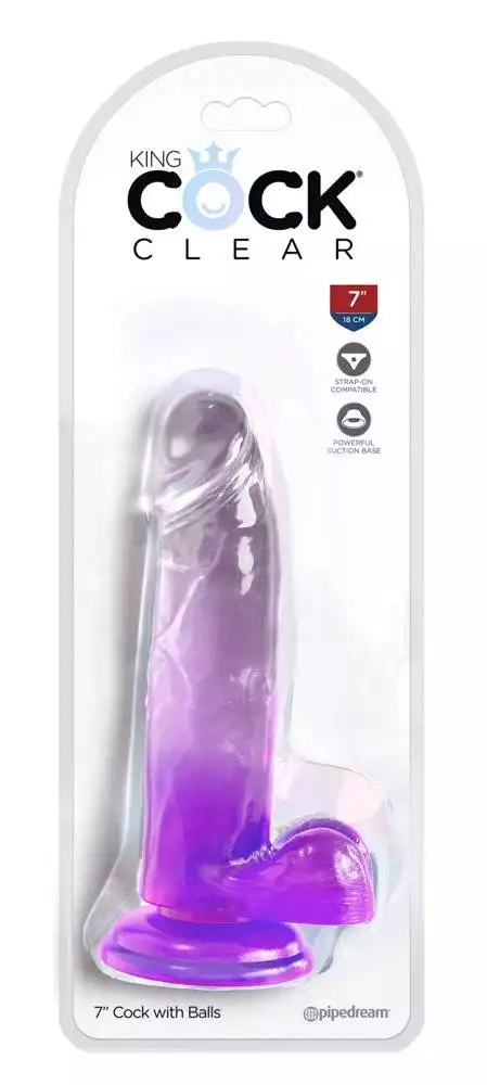 King Cock Clear - Transparenter Naturdildo mit Saugfuß - 20,3 cm - Real-Feelings Transparent/Lila