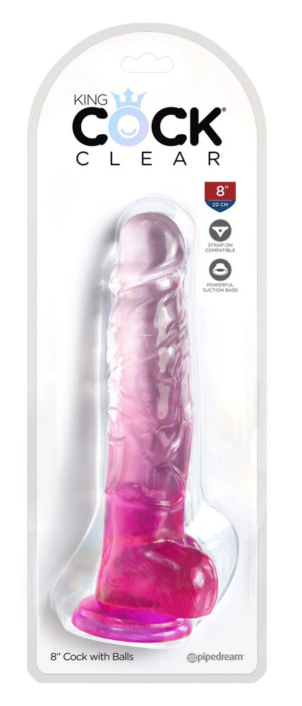 King Cock Clear Naturdildo 8" mit Saugfuß - Transparent und biegsam transparent/pink