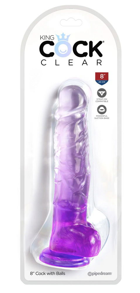 King Cock Clear Naturdildo 8" mit Saugfuß - Transparent und biegsam Transparent/Lila