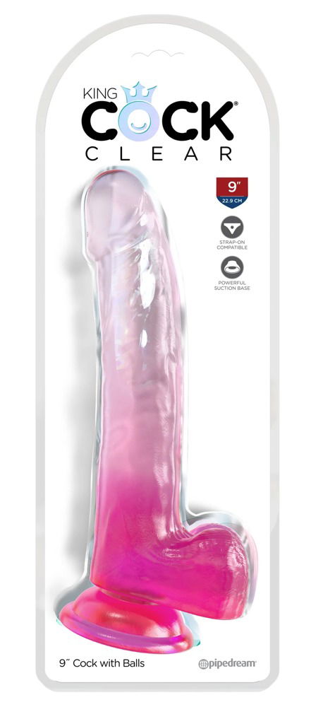 King Cock Clear Transparenter Naturdildo mit Saugfuß, 9 Zoll transparent/pink