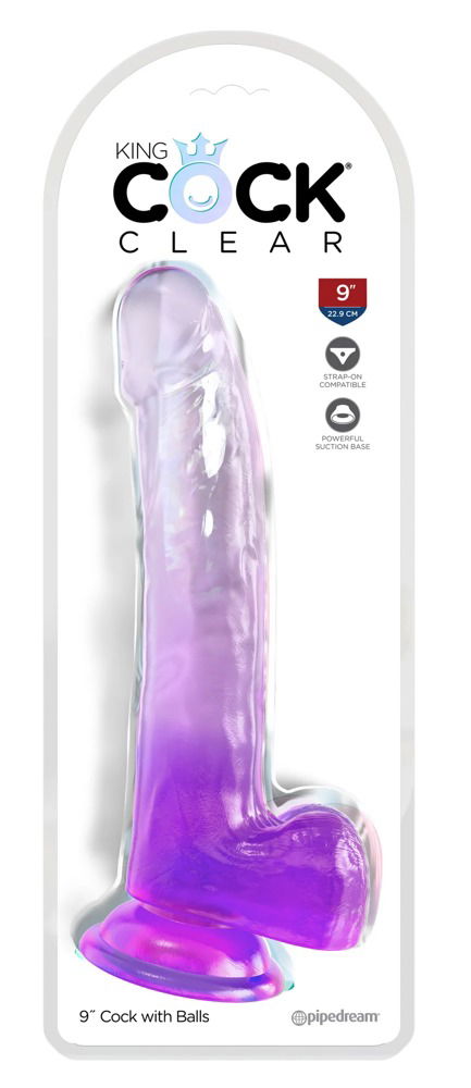 King Cock Clear Transparenter Naturdildo mit Saugfuß, 9 Zoll Transparent/Lila