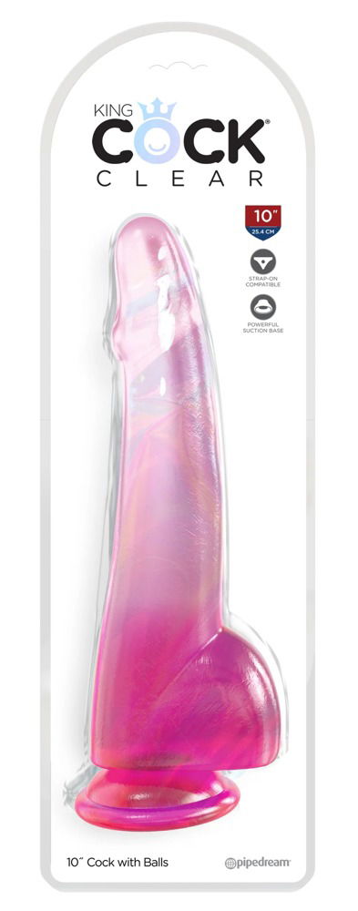 King Cock Clear Transparent-Dildo 10" mit Saugfuß, pralle Eichel & Äderung transparent/pink