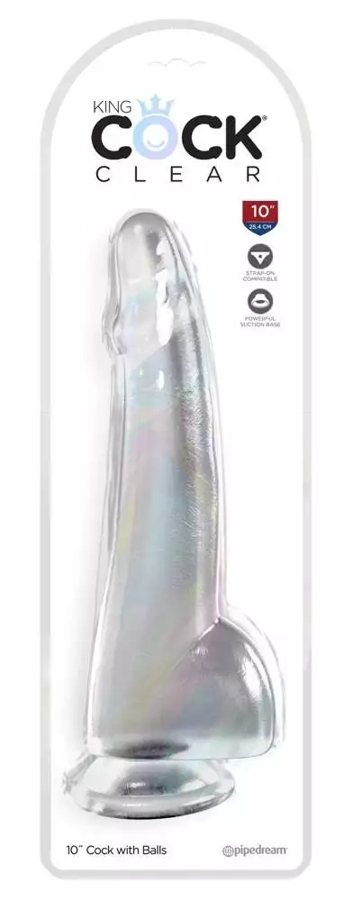 King Cock Clear Transparent-Dildo 10" mit Saugfuß, pralle Eichel & Äderung Transparent