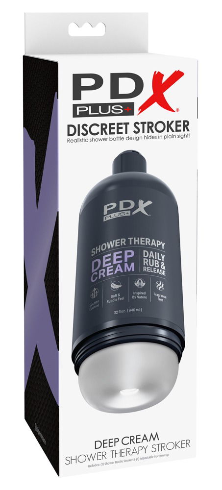 PDX Plus Shower Therapy Deep Cream - Masturbator in Shampooflasche, inkl. Saugfuß Transparent/Grau