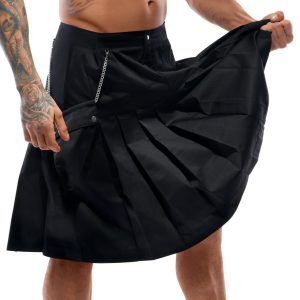 Svenjoyment Herren Kilt-Rock, inkl. Tasche | Schwarz, knielang | Bewegungsfreiheit schwarz Größe XL