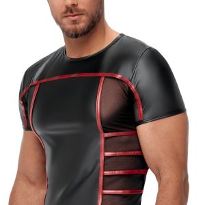 NEK Enges Shirt Schwarz/Rot - Aufregender Material-Mix Schwarz/Rot Größe S