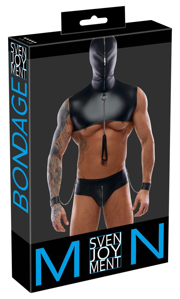 Svenjoyment Bondage Kurzes Kapuzen-Top und Riostring schwarz Größe 2XL