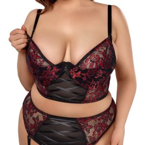 Cottelli CURVES BH-Set schwarz/rot 85C/L mit Spitze und Powernet Schwarz/Rot Größe 85C/L