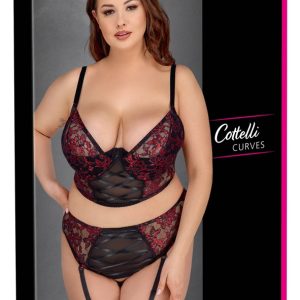 Cottelli CURVES BH-Set schwarz/rot 85C/L mit Spitze und Powernet Schwarz/Rot Größe 95C/2XL