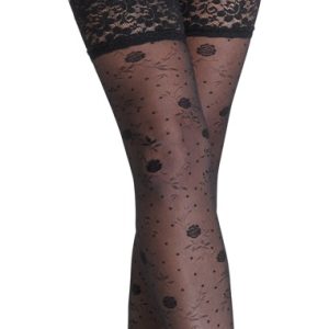 Cottelli LEGWEAR - Rosenmuster Halterlose Strümpfe schwarz Größe 1