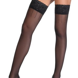 Cottelli LEGWEAR - Halterlose Strümpfe mit Pünktchen & Spitzenabschluss schwarz Größe 3