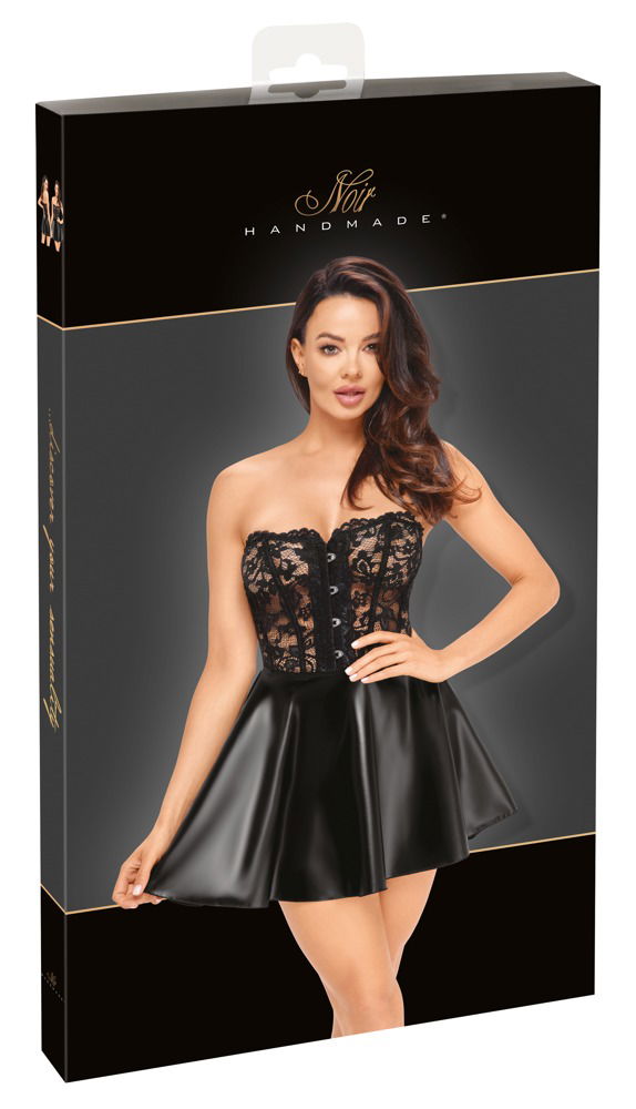 Noir Kurzes Corsagenkleid - Exklusiver Style, zarte Spitze, Powerwetlook schwarz Größe XL