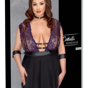 Cottelli BONDAGE PLUS Babydoll-Set: Fesselnd verspielt, lilafarbene Spitze, Armfesseln Schwarz/Lila Größe 2XL