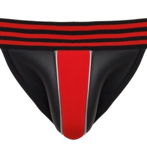 Svenjoyment Jockstrap in Neopren-Optik, Schwarz/Rot, Größe L