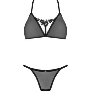 Obsessive Celia Noir - Transparentes Set mit Soft-BH und String schwarz XS/S