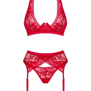 Obsessive Lacelove Set - Rotes Spitzen-Straps-Set rot XS/S