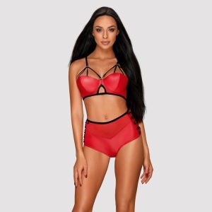 Obsessive Lacelove Set - Rotes Spitzen-Straps-Set rot S/M