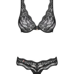 Obsessive Luvae Set - Spitzen-BH und String, elegante Spitze, verstellbare Träger schwarz L/XL