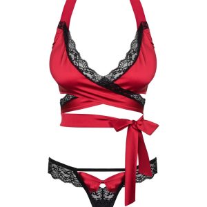 Obsessive Sensuelia Dessous-Set, Wickel-Top & String, Stretchsatin & Spitze rot S/M