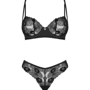 Obsessive Sensuelia Dessous-Set, Wickel-Top & String, Stretchsatin & Spitze schwarz M/L