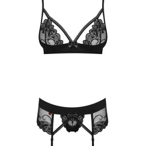 Obsessive Wonderia Set - 3-teiliges Set: Soft-BH, Strapsgurt & String schwarz L/XL