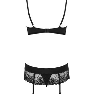 Obsessive Wonderia Set - 3-teiliges Set: Soft-BH, Strapsgurt & String schwarz L/XL