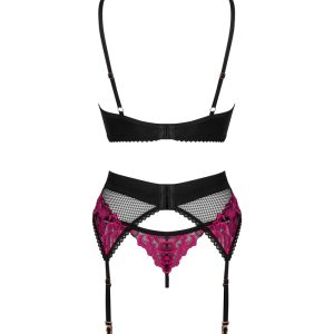 Obsessive Rosenty Set - 3-teiliges elegantes Straps-Set mit Rosenspitze und Netz XL/2XL