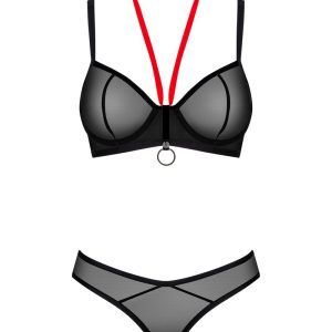 Obsessive Armares Set - Wetlook BH, Strapsgurt & String ouvert schwarz M/L