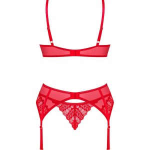 Obsessive Ingridia Set - Rote Transparenz, Spitzen-Details rot XS/S