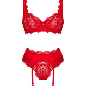 Obsessive Amor Cherris Set - 3-teiliges rotes Spitzen-Set rot L/XL