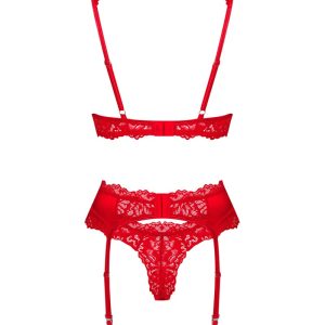 Obsessive Amor Cherris Set - 3-teiliges rotes Spitzen-Set rot L/XL