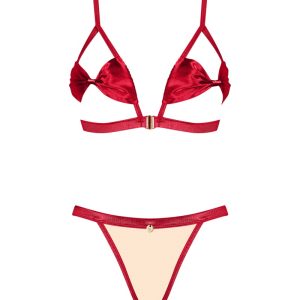 Obsessive Rubinesa Set - Roter Satin mit goldfarbenem Schimmer rot L/XL