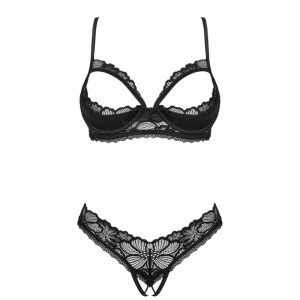 Obsessive Ouvert-Set Tulia - 2-farbige Spitze, verstellbare Träger schwarz M/L